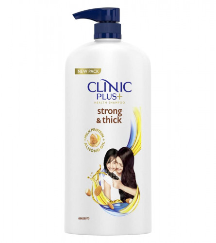 Clinic Plus Strong & Extra Thick Shampoo With Milk Protein And Almond Oil For Hair Strengthening & Volume, 1 L