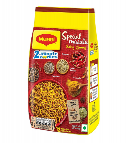 Maggi 2-Minute Special Masala Instant Noodles, 70 grams (Pack of 12)