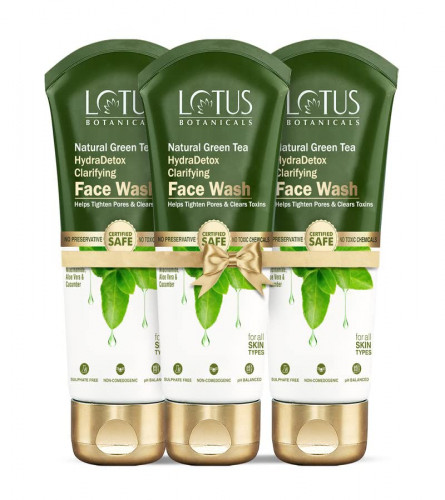 Lotus Botanicals Natural Green Tea HydraDetox Clarifying Face Wash with Niacinamide | Boosts Glow & Brightens Skin|Preservative Free | For All Skin Types | 100g (Pack Of 3)