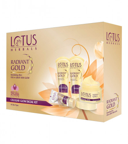 Lotus Herbals Radiant Gold Facial Kit For Instant Glow With 24K Pure Gold & Papaya,4 Easy Steps, 170g (Multiple Use)