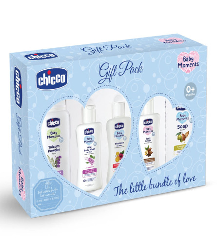 Chicco Baby Moments Caring Gift Pack Blue Baby Gift Sets for Baby Shower, Newborn Gifting