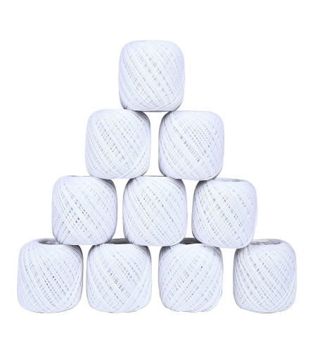 Crochet Cotton Thread Yarn for Knitting and Craft Making Set of 10 Ball (White) Fs