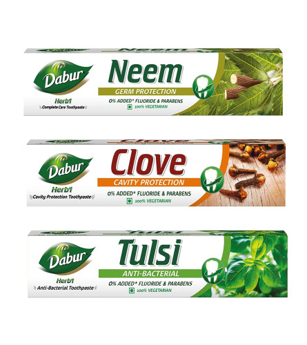 Dabur Herb'L Toothpaste Assorted Pack - 600g (200g, Pack of 3) | Oral care (Clove, Neem, Tulsi)