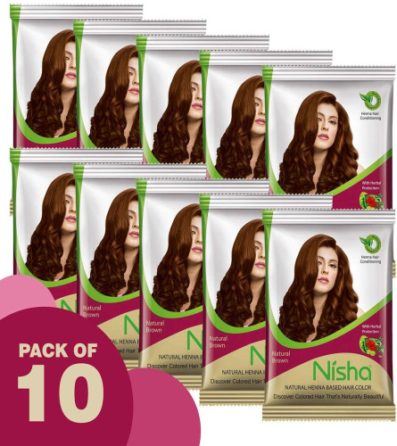 Nisha Hair Color Dye Henna Based Natural Hair Color Powder Without Ammonia Natural Brown, 15 Gm (pack of 10) free shipping