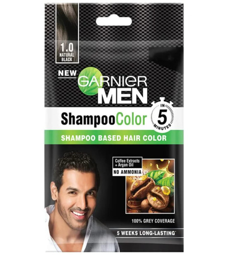 Garnier Men Shampoo Based Natural Black 1.0 Hair Color, 20 ml  (pack of 10)  free shipping