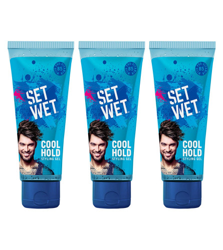 Set Wet Daily Hair Styling Gel for Men Cool Hold, Alcohol Free, Pro Vitamin B5, Medium Hold , Tube 100 ml ( Pack of 3) free ship