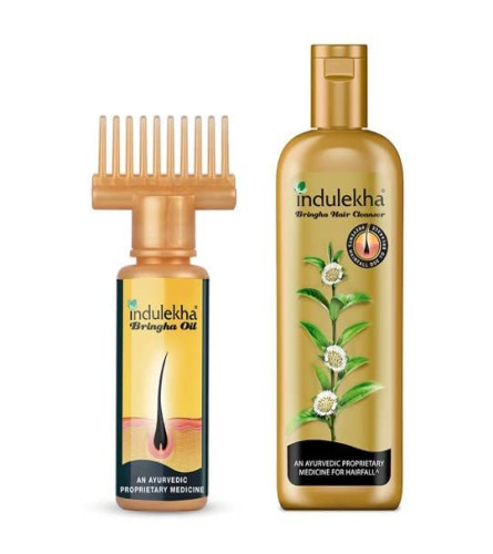 Indulekha Bringha Oil 100ml + Bringha Shampoo 340ml Combo Pack Reduce Hairfall with 9 Full Bringha Plant Extracts