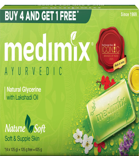 Medimix Ayurvedic Natural Glycerine Bathing Bar, 125 g (4 + 1 Offer Pack) Fs