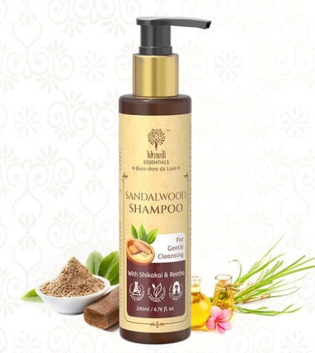Khadi Essentials Sandalwood Shampoo for Hair Regrowth, Hairfall, Gentle Cleansing with Shikakai & Reetha, Sulphate & Paraben Free for Women & Men, 200 ml | pack of 2