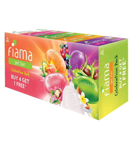 Fiama Gel Bar Celebration Pack With 5 unique Gel Bars & Skin Conditioners For Moisturized Skin, 125 g Soap (Buy 4 Get 1 Free) free shipping
