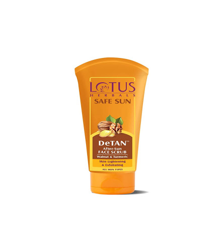 Lotus Herbals Safe Sun DeTAN After-Sun Face Scrub, Walnut & Turmeric 100 g ((Pack of 2) Fs