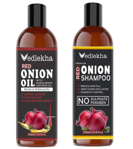 Vedlekha Premium ONION Hair oil and Shampoo Combo pack of 2 bottles of 100 ml (2 Items in the set) free shipping
