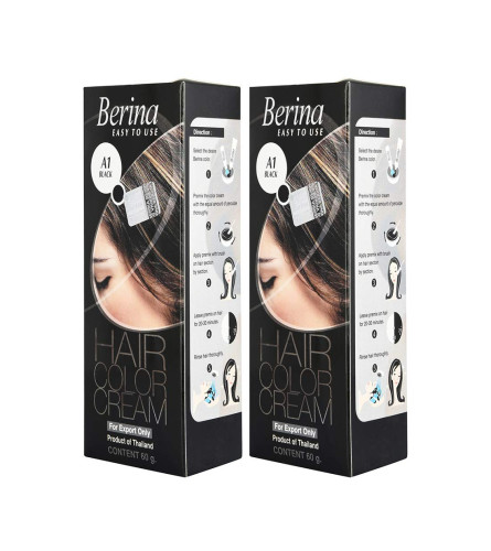 Berina A1 Black Hair Color Cream, 60 gm (Pack of 2) free shipping