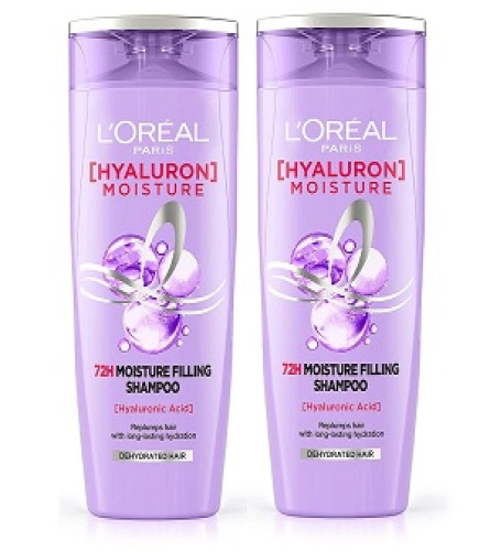 L'Oreal Paris Moisture Filling Shampoo, With Hyaluronic Acid, For Dry & Dehydrated Hair, Adds Shine & Bounce, Hyaluron Moisture 72H, 180ml x 2 pack