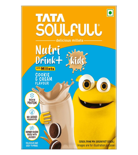 Tata Soulfull Nutri Drink+ for Kids with Millets Cookie & Cream Flavor 200 g (Pack of 2) Fs