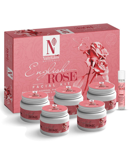 NutriGlow Natural’s English Rose Facial Kit with Natural Rose Extracts for Radiant & Glowing Skin, (250 g+10 ml) free shipping