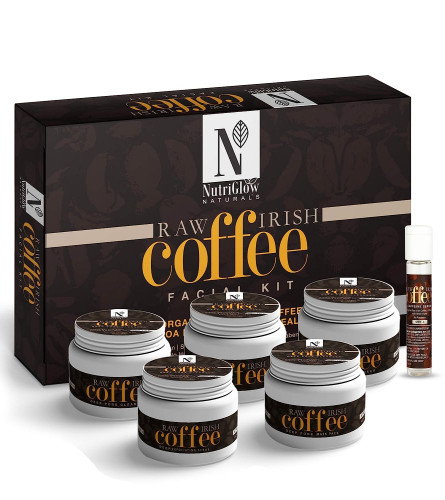 NutriGlow Natural’s Raw Irish Coffee Facial Kit with Grounded Coffee for Brighter Skin, (250 g+10 ml) free shipping