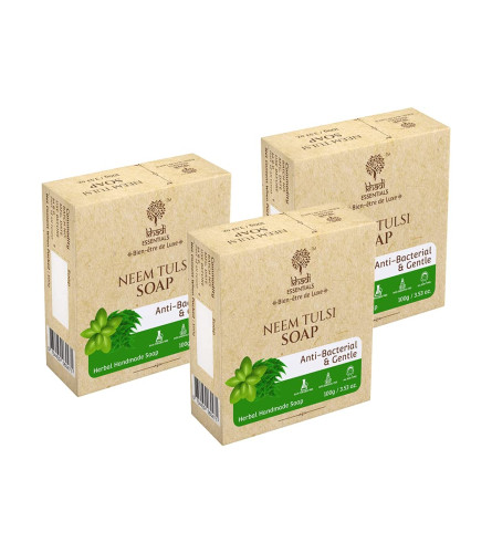 Khadi Essentials Neem & Tulsi Natural Herbal Handmade Bathing Soap 100gm (Pack of 3)