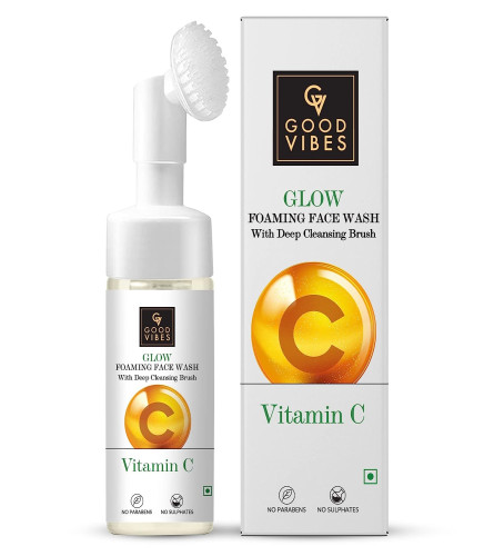Good Vibes Vitamin C Glow Foaming Face Wash With Deep Cleansing Brush, 150 ml | pack of 2 | free ship