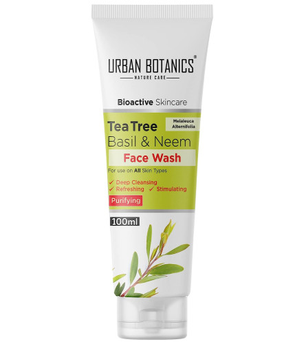 UrbanBotanics® Tea Tree, Basil & Purifying Neem Face Wash For Women & Men - Paraben Free - SLES Free - For Normal, Oily & Acne Prone Skin, 100ml