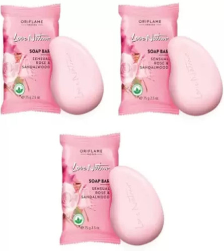 Oriflame Sweden Love Nature Soap Bar Rose & Sandalwood 75 gm (Pack of 3) Fs