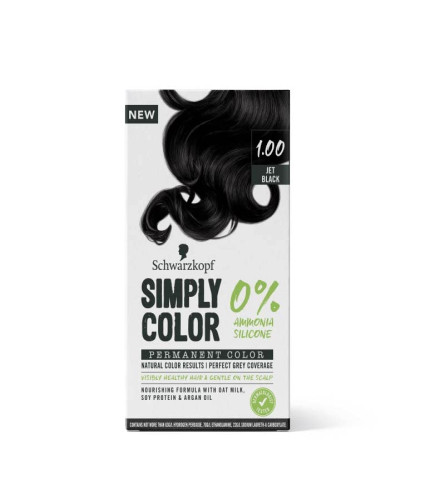 Schwarzkopf Simply Color Permanent Hair Colour - 1.00 Jet Black - 142.5 ml | free shipping