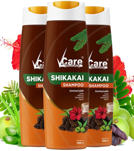 VCare Shikakai Shampoo with Amla, Hibiscus, Aloe Vera & Neem 200 ml (Pack of 3) Fs