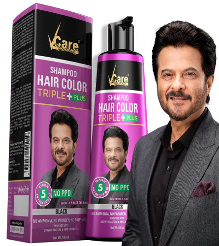 VCare Shampoo Hair Colour Shampoo for Women and Men -Black 180 ml (Fs)