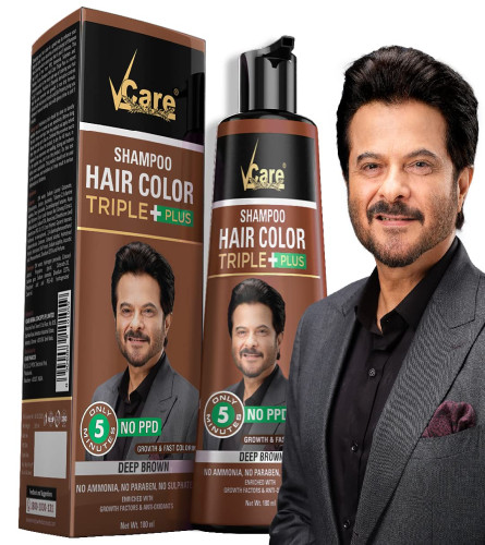 VCare Shampoo Hair Colour Shampoo For Unisex - Dark Brown 180 ml (Fs)