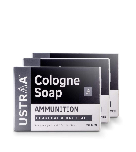 Ustraa Ammunition Cologne Soap with Charcoal & Bay Leaf 125 gm (Pack of 3) Fs