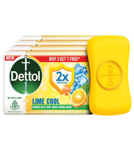Dettol Lime Cool Bathing Soap Bar with 2X Menthol 125g,Buy 3 Get 1 Free