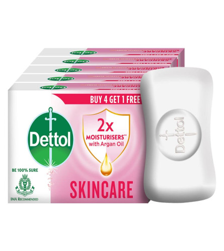 Dettol Skincare Moisturizing Bathing Soap Bar With Glycerine 125 gm (Pack of 5) Fs
