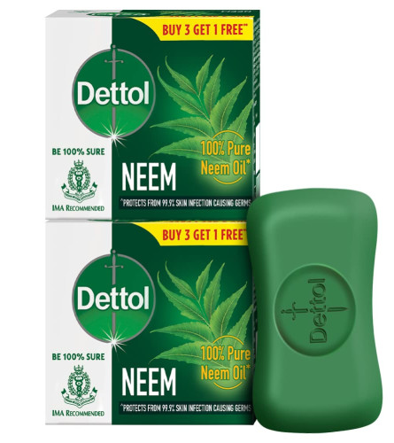 Dettol Neem Bathing Soap Bar with Pure Neem Oil 75 gm (Pack of 4) Fs
