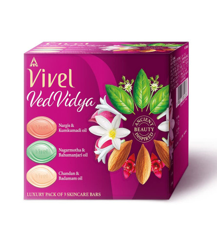 Vivel VedVidya Luxury Pack of 3 Skincare Soaps for Soft, Even-toned, Clear, Radiant and Glowing Skin, Suitable for all Skin types, 100 gm (Pack of 3) free shipping