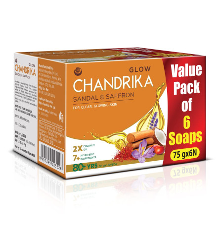 Chandrika Sandal & Saffron Glow Soap, 75 gm (Pack of 6) free shipping