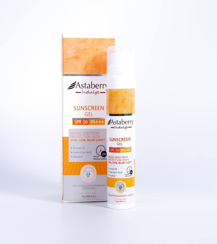 Astaberry Indulge Sunscreen Gel SPF 50 PA+++ For Broad Spectrum, UVA/B & Blue Light Protection |  50 gm x 2 pack (free shipping)