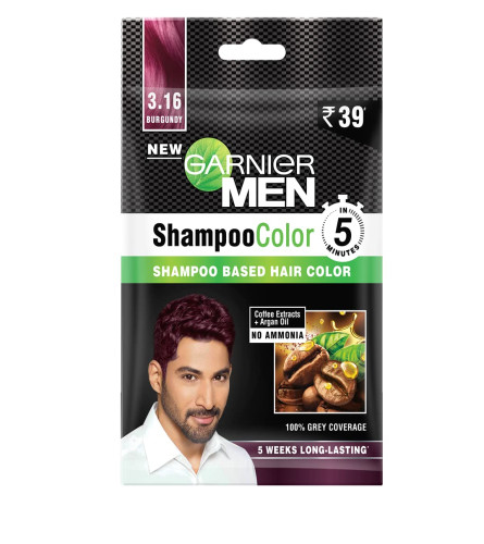 Garnier Men, Liquid Hair Colour, 100% Grey Coverage, Shampoo Color, 3.16 Burgundy, 20 gm (pack of 4) free shipping