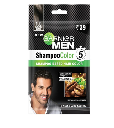 Garnier Men, Liquid Hair Colour, 100% Grey Coverage, Shampoo Color, 1.0 Natural Black, 20 gm (pack of 4) free shipping