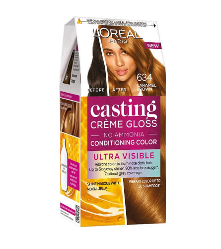 L'Oreal Paris Casting Creme Gloss Ultra Visible Hair Color, With No Ammonia, Caramel Brown 634, 160 gm | free shipping