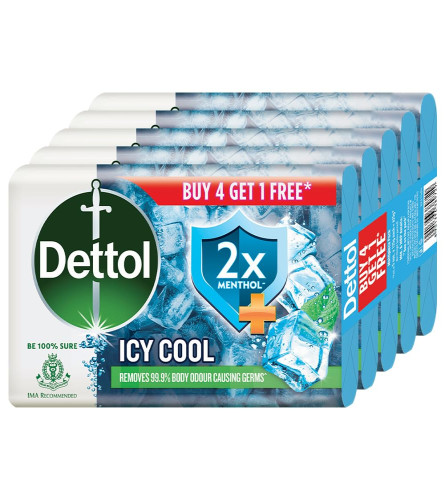 Dettol Icy Cool Bathing Soap Bar With 2x Menthol, 125 gm (Pack of 5) free shipping