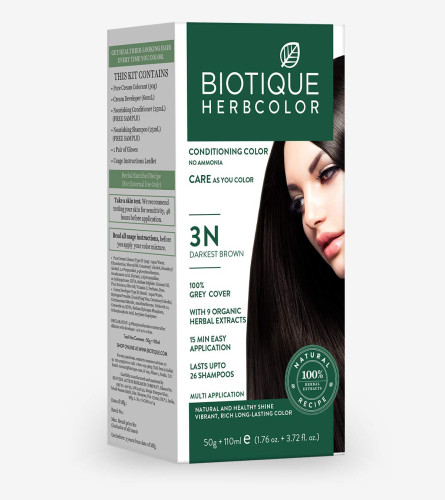 Biotique Bio Herbcolor Conditioning Hair Color, 50g + 110ml - Darkest Brown 3N (Pack of 2) free shipping