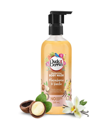 Buds & Berries Macadamia And Vanilla Extracts, Moisturizing Body Wash for Soft, Smooth & Clear Skin |300 ml (free shipping)