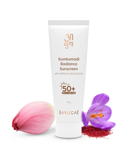 Ayuga Kumkumadi Radiance Sunscreen SPF 50 with Saffron & Lotus Extracts | PA++++ | 50 gm (pack of 2) free shipping