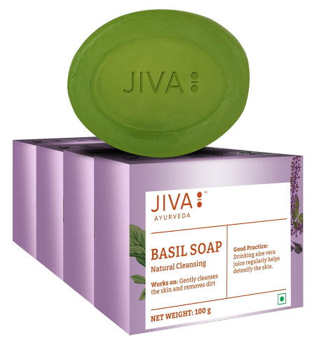 Jiva Ayurveda Basil Bathing Soap For Anti Pimple| 100% Pure & Natural | 100 gm (Pack of 4) free shipping