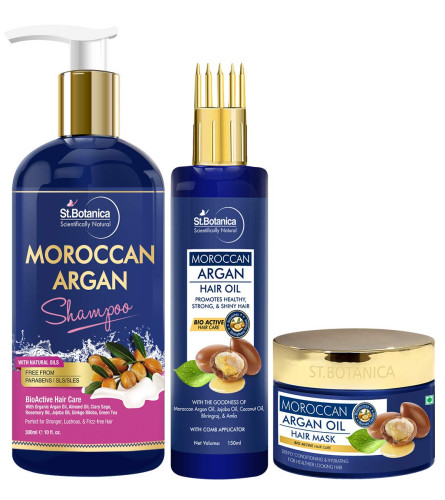 St.Botanica Moroccan Argan Shampoo 300ml + Hair Mask 200ml + Argan Hair Oil With Comb  150ml