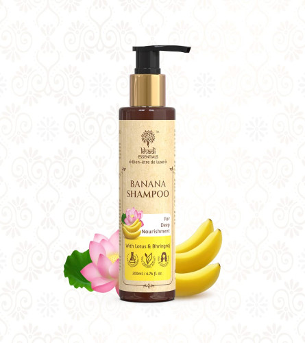 Khadi Essentials Banana Shampoo For Hair Growth, Hairfall Control, Deep Nourishment with Lotus & Bhringraj, Sulphate and Paraben Free For Women & Men, 200ml
