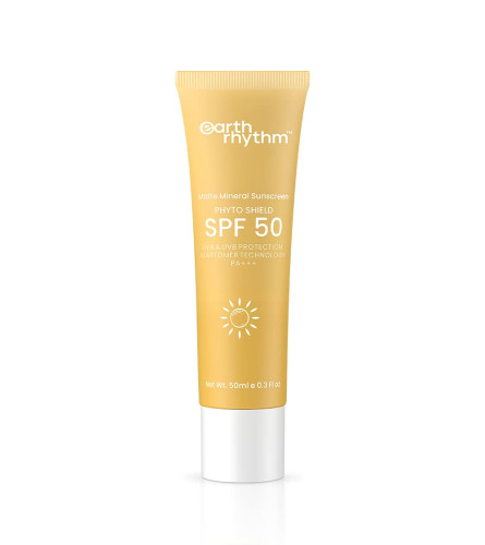 Earth Rhythm Matte Mineral Sunscreen SPF 50 with 9% Zinc Oxide, PA+++ Protection, Zero White Cast & Non-Sticky, Matte Finish - 50 ml | free shipping