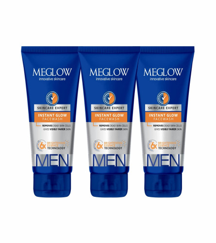 Meglow Men's Paraben-Free Instant Glow Face Wash 70 gm (Pack of 3)