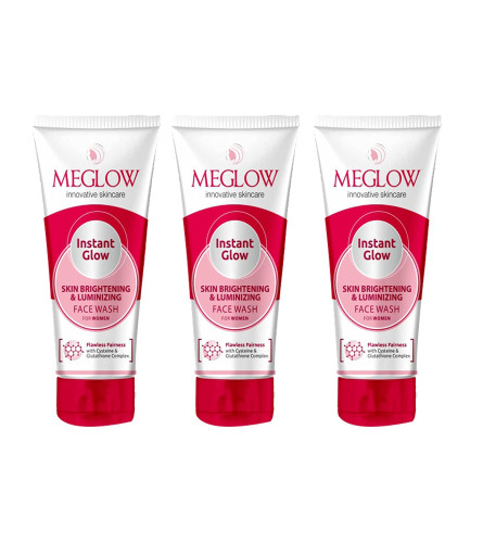 Meglow Paraben-Free Instant Glow Fairness Face Wash for Women 70g (Pack of 3)