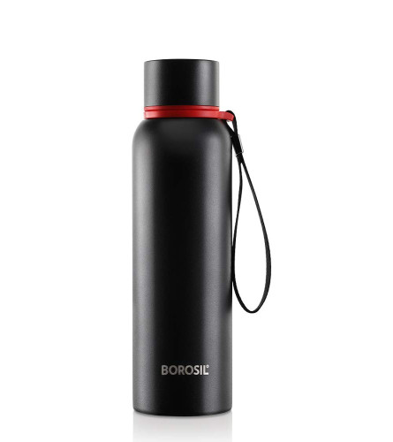 Borosil Hydra Trek Water Bottle, Stainless Steel Water Bottles, Vacuum Insulated Flask Bottles, 700 ml, Black